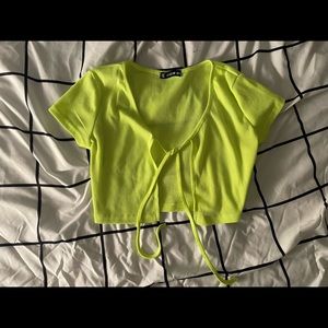 Neon lime tie-front rib-knit top from SHEIN!